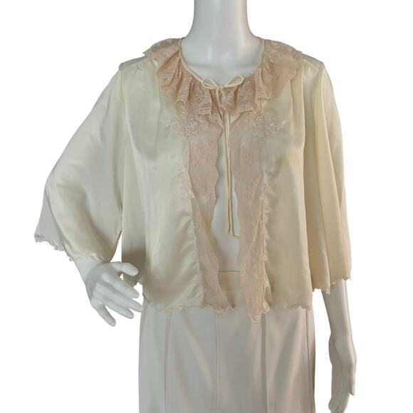 VINTAGE BONWIT TELLER CREAM SATIN BED JACKET 1930s 1940s LINGERIE WOMEN Sz S/M - Picture 11 of 12